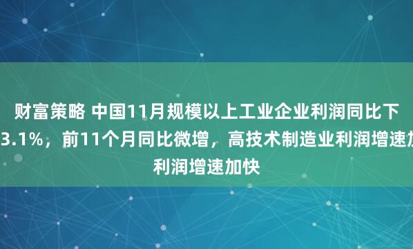 财富策略 中国11月规模以上工业企业利润同比下降13.1%，前11个月同比微增，高技术制造业利润增速加快