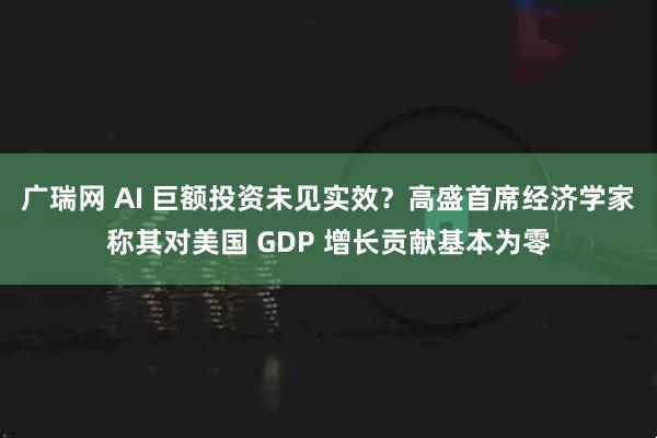 广瑞网 AI 巨额投资未见实效?高盛首席经济学家称其对美国 GDP 增长贡献基本为零